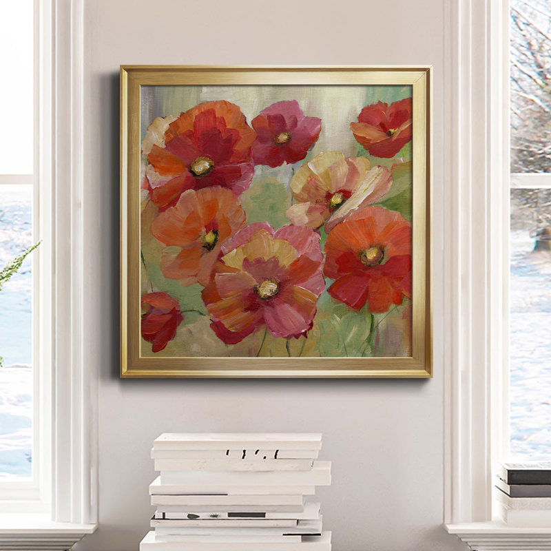 Poppy Party - Peinture sur toile encadrée, Cadre doré, H 34,5 po x l 34,5 po x P 1,5 po