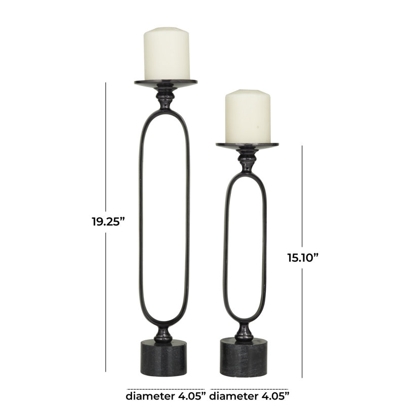 Black Aluminum and Marble Tabletop Candlestick Set