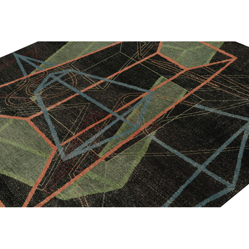 Wool Geometric Area Rug in Black/Yellow