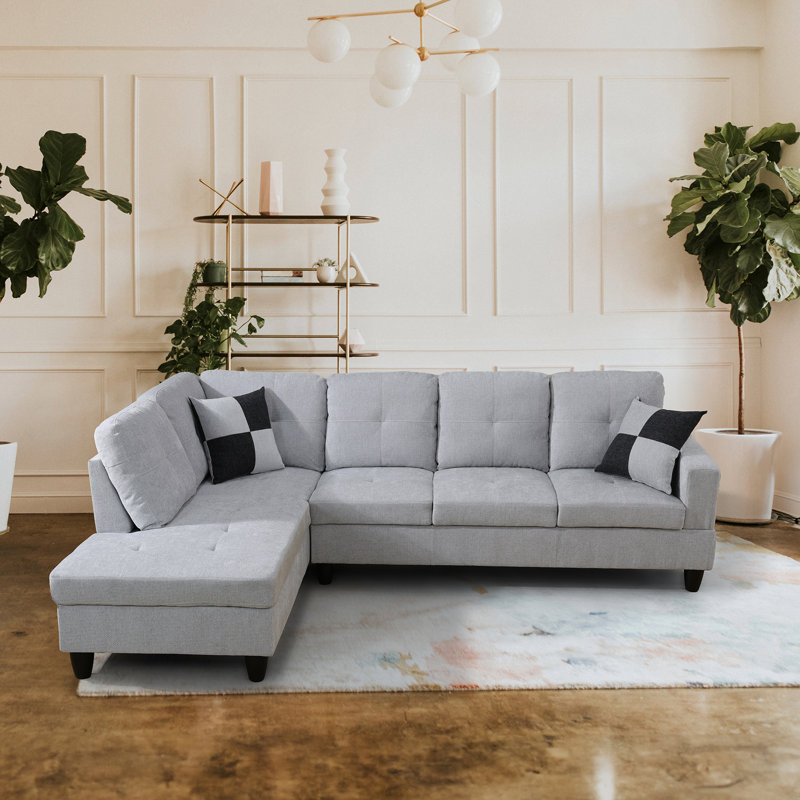 Kivah Velvet L-Shaped Sectional Left Hand Facing, White Gray Velvet