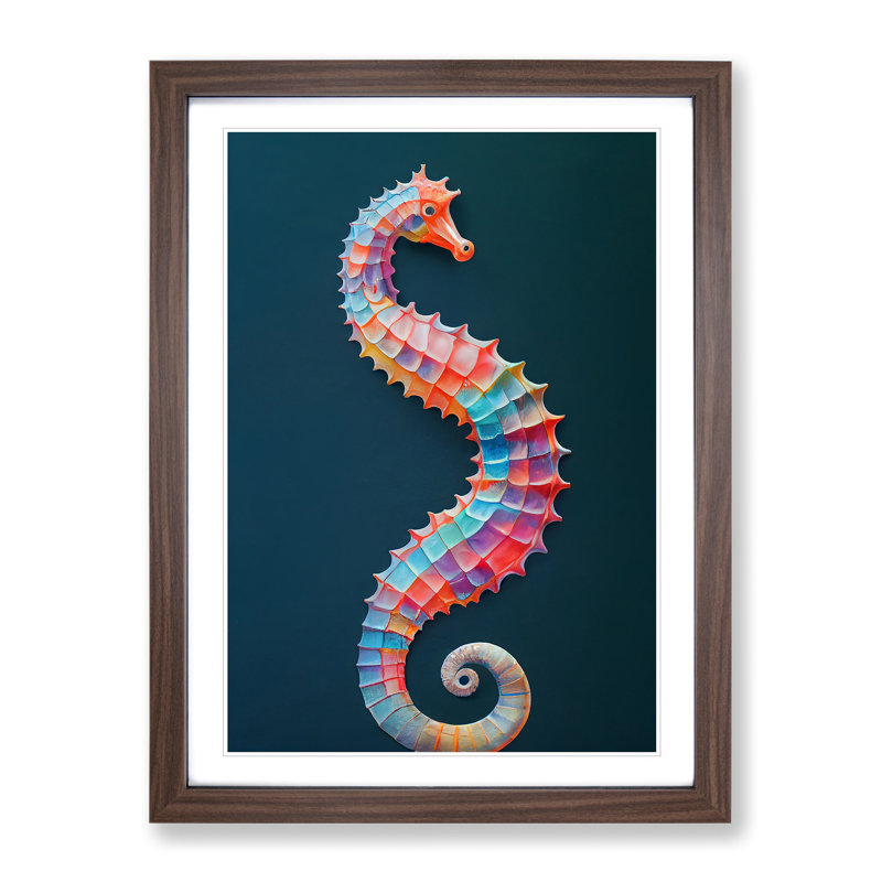Seahorse in Colour No.4 1 Piece Single Picture Frame Painting, 64cm H x 46cm W x 2cm D, Brown Framed