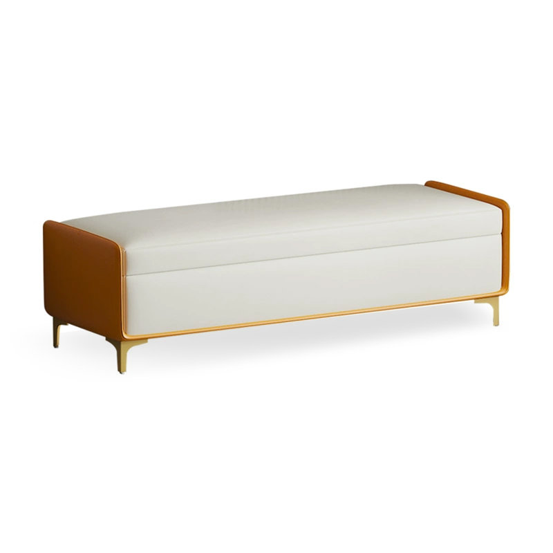 Upholstered Bench, Beige/Orange, 15.75" H x 62.99" W x 15.75" D