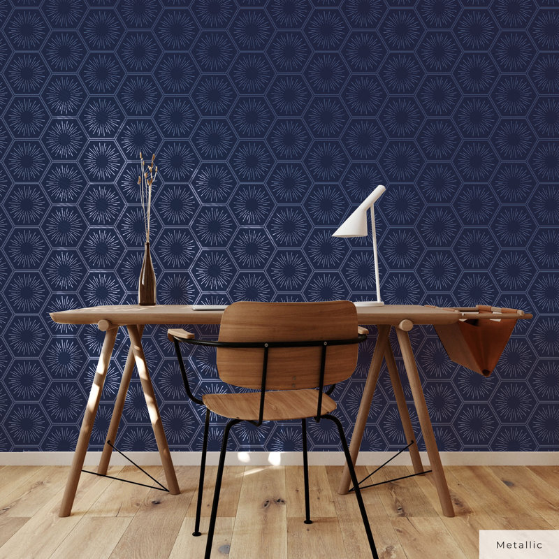Bogomila 16.5' L x 20.5" W Peel and Stick Wallpaper Roll, 16.5" L x 20.5" W, Royal Blue