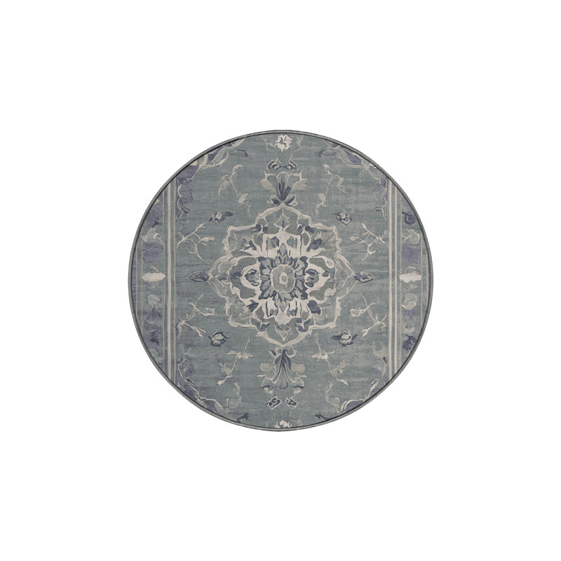 Tapis gris soyeux et moelleux, Rond 7 pi