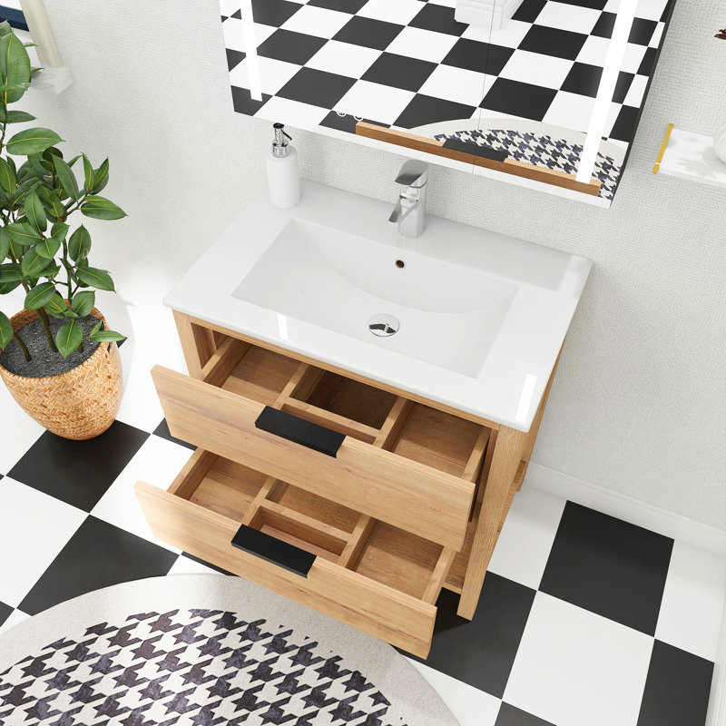 Ensemble de meuble-lavabo autoportant 30 po avec comptoir en céramique 30 po, Blanc, Brun