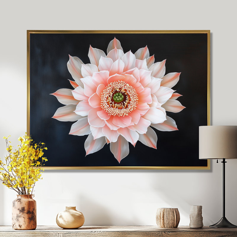 Décoration murale cactus rose I cactus floral I, H 12 po x l 20 po, Impression dans un cadre flottant sans passe-parto, Doré