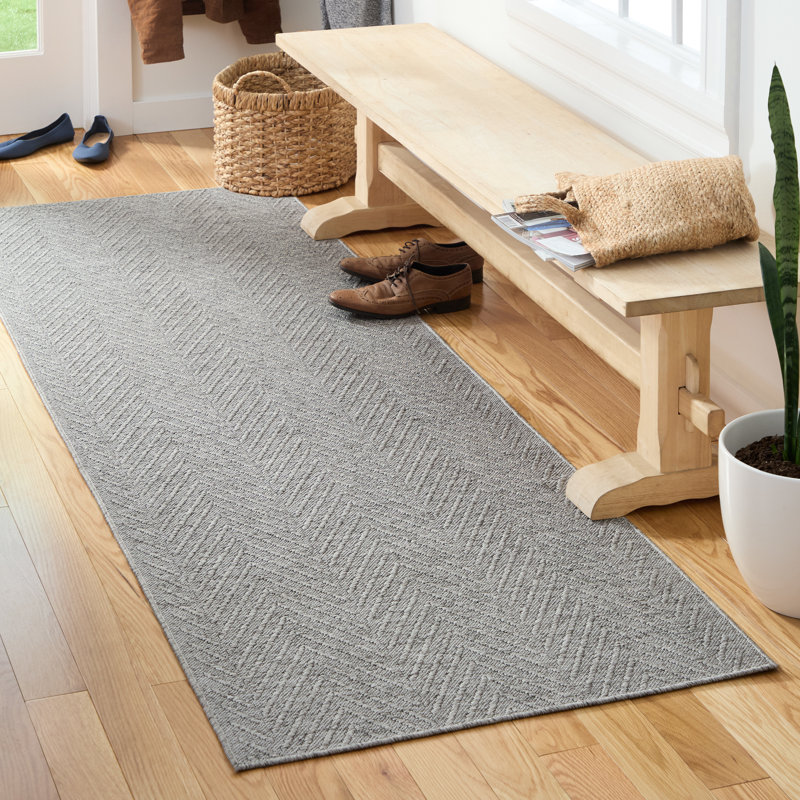 TOWN & COUNTRY BASICS Pax Herringbone Textured Solid Machine Washable Area Rug Grey, Runner 2'5.5" x 10'2.1"