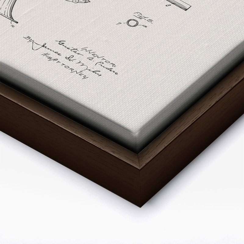 Trompette Blueprint No1, Canvas, 24"H x 32"W, Brown Framed