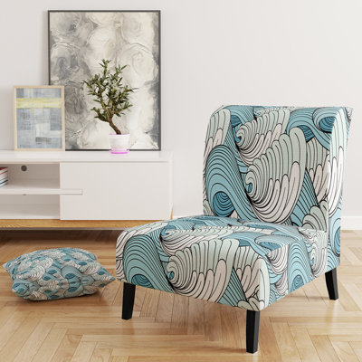 Great Wave Inspiration - Coastal Pattern Upholstered Slipper Chair