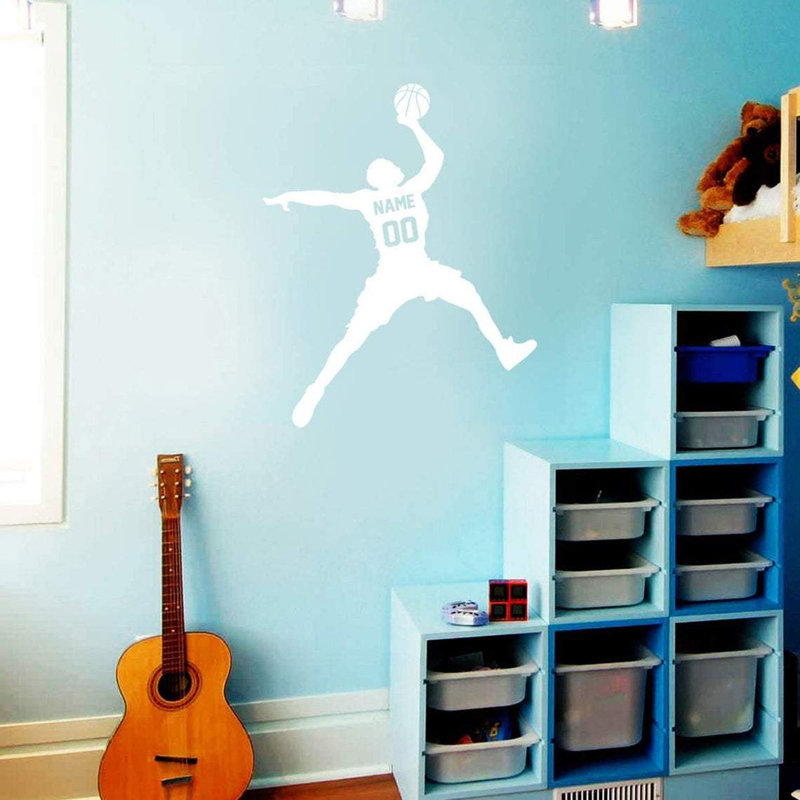 Décalcomanie murale Trinx Basketball Dunking Ball avec nom personnalisé - CS40, Blanc, H 21 po x l 18 po, Oui