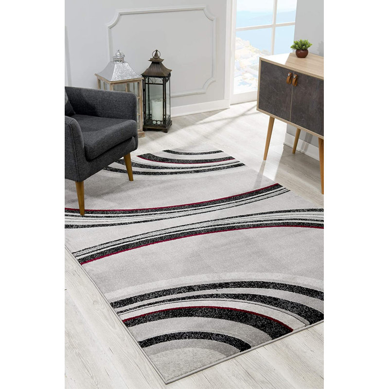 Tapis gris / noir à motif géométrique moderne, Tapis de couloir 2 pi x 10 pi
