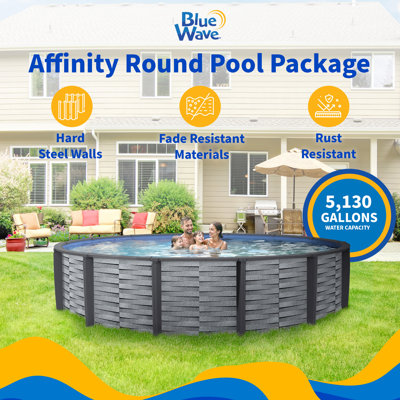 Piscine hors-terre ronde de 15 pieds de 52 pouces de profondeur Blue Wave Affinity