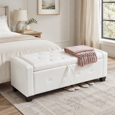 Banc coffre ottoman de 122 cm en similicuir, idéal pour la chambre, le salon et le corridor, avec un intérieur spacieux et un design élégant.