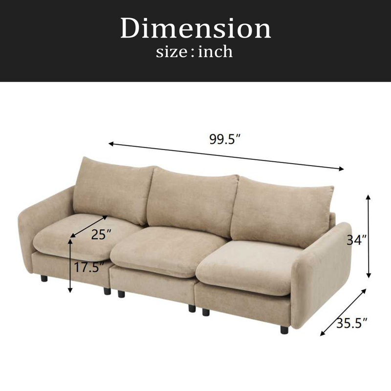 99 po Canapé modulaire 3 pièces, H 34 po x l 99,5 po x P 35,5 po