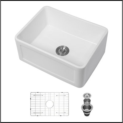 Ceramic White 24 Inch Kitchen Single Bowl Farmhouse Sink Rectangular Vessel Sink