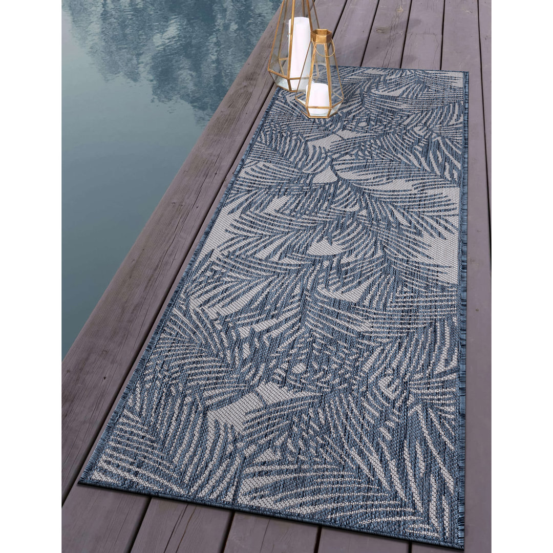Tra Floral Blue/Cream Indoor&Outdoor Area Rug Bay Isle Home™ Rug