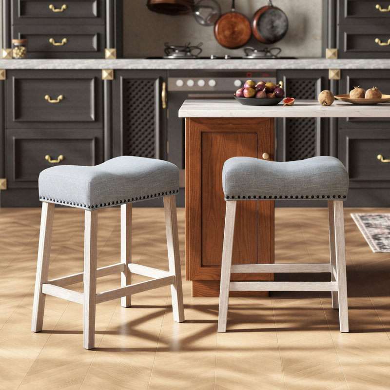 Midsomer Upholstered Counter Stool with Solid Wood Frame, Light Gray