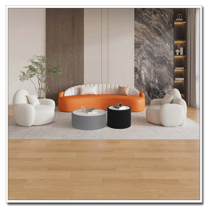 Table basse moderne en cuir fritté clair, Gris, blanc et or