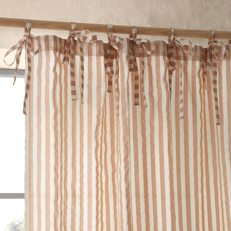 Zanzibar Woven Stripe Voile Curtain Panel Cotton Blend Sheer Tab Top Single Curtain Panel, Orange, 139.7cm Width x 183cm Drop