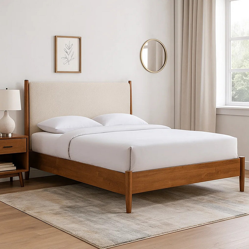 Lit double, noyer / beige, Double