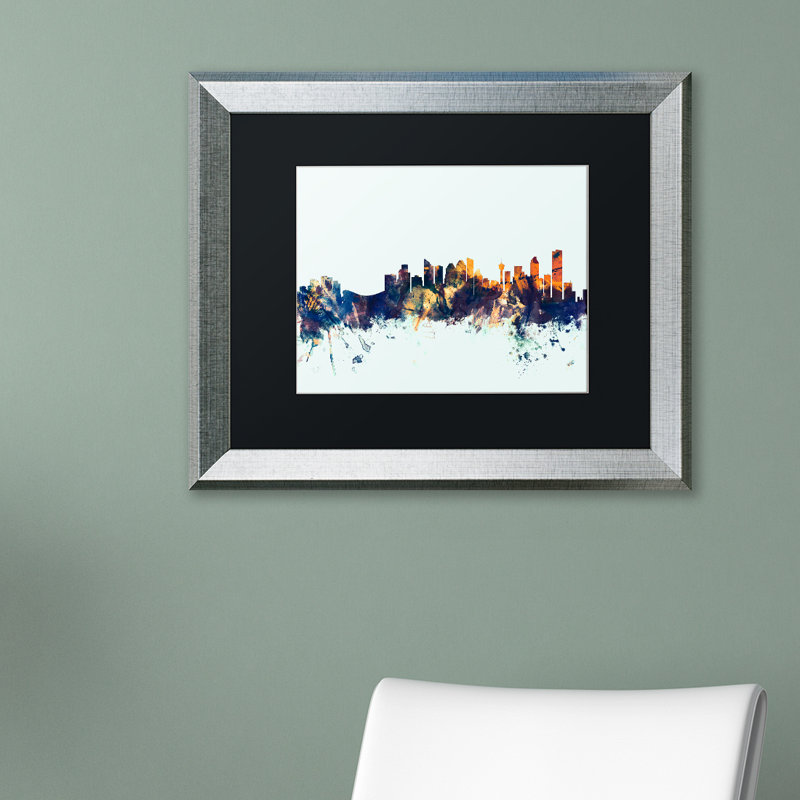« calgary canada horizon blue », impression encadrée, H 11 po x l 14 po x P 0,5 po, Blanc, Cadre noir