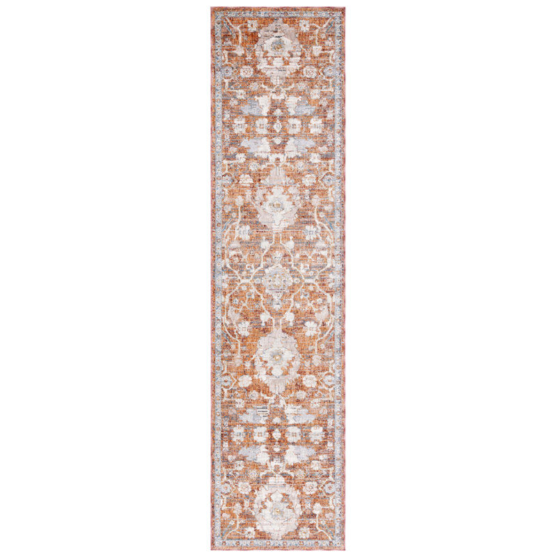 Tapis Heirloom 726 en rouille / bleu, Tapis de couloir 2 pi x 8 pi
