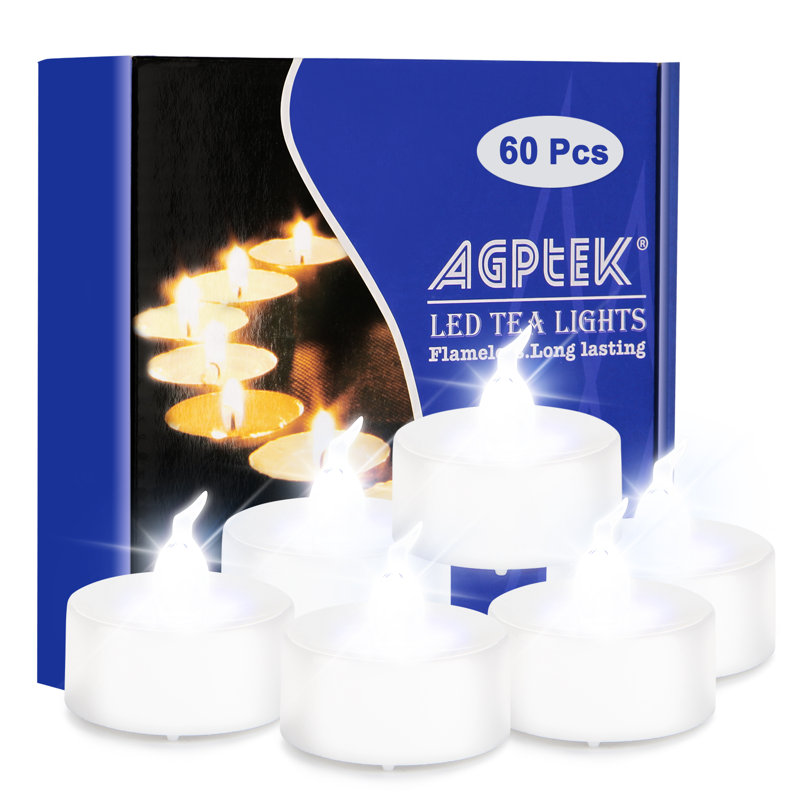Cool White Flameless LED Tealight Candles, 60 Pack