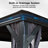 Outdoor Patio Metal Frame Gray Wood Grain Resin Roof Gazebo with Privacy Curtain Mosquito Netting-118232586-121781435