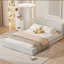 Grand lit rembourré en velours beige, structure solide et stable pour une chambre à coucher de longue durée et paisible, plateforme offrant un sommeil élégant-868125979