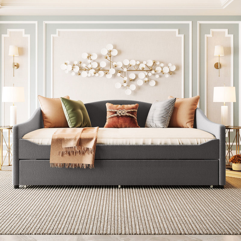 Modern Full Size Daybed With Gray Fleece And Flexible Trundle Arrangement For Space Stylish Upholstered Practical Design