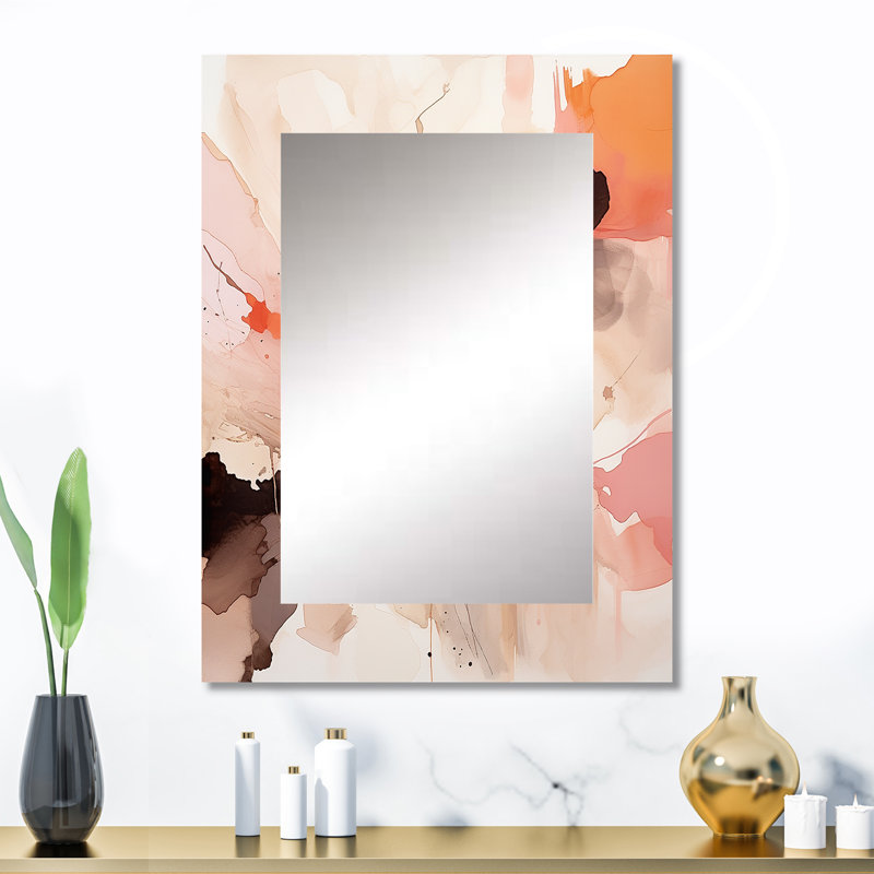 «Distant Clouds Abricot Crush Infusion III», miroir décoratif de formes abstraites, miroir mural rose, impression d'art en métal