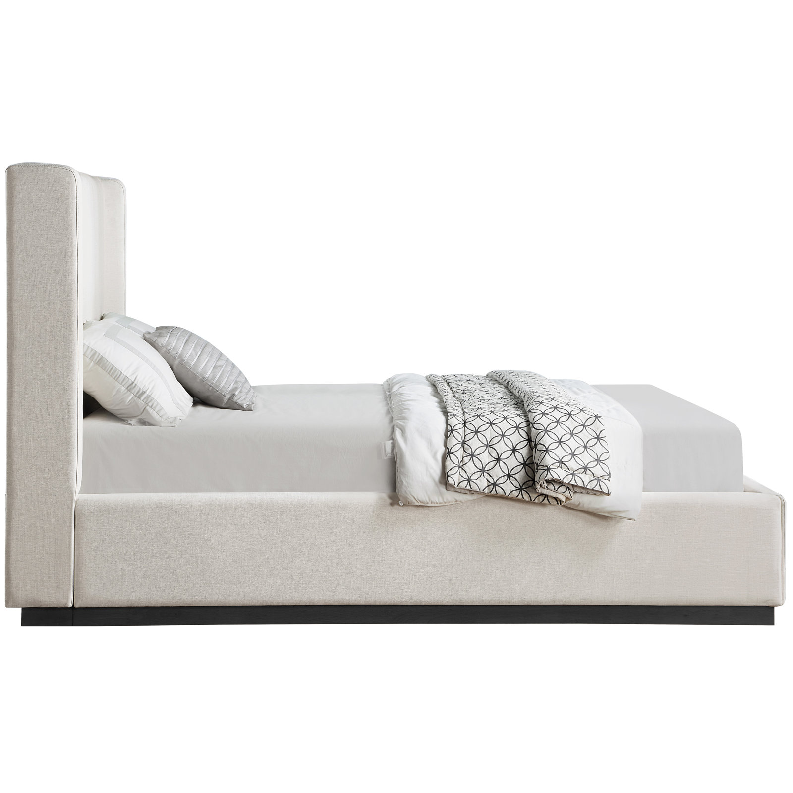 Upholstered Panel Bed, Beige Linen Textured Fabric, Full / Double