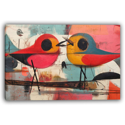 Whimsical Red and Yellow Birds on Branch