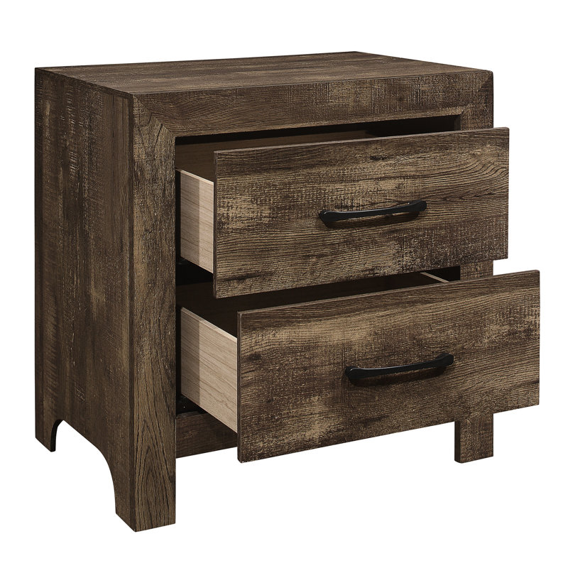 Rustic Brown Nightstand, 2 Drawers With Enticing Metal For Bedroom Ambiance Stylish Hardware, Rustic Brown