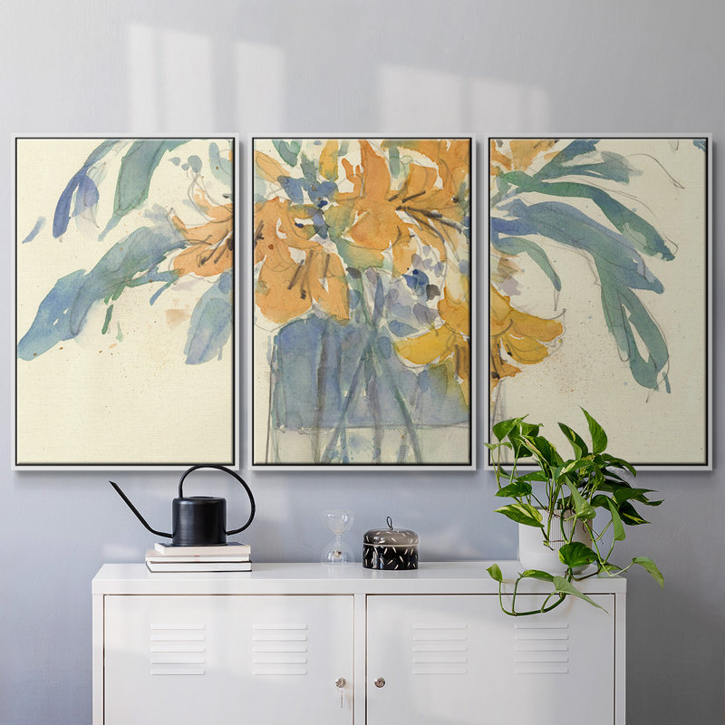 Day Lily Moment I - Toile encadrée à pièces multiples, H 36 po x l 75 po x P 2 po, Blanc