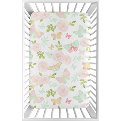 Butterfly Floral Fitted Mini Crib Sheet
