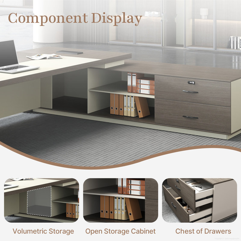 Luxury Modern L-Shaped Ergonomic Executive Desk With Integrated Storage & Power Management, Right Hand Return