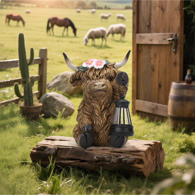 Lanterne de jardin solaire en forme de vache Highland