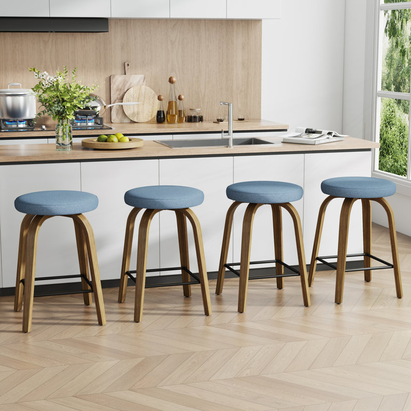 Swivel Upholstered Counter Stool, Bleu/brun, 25.64