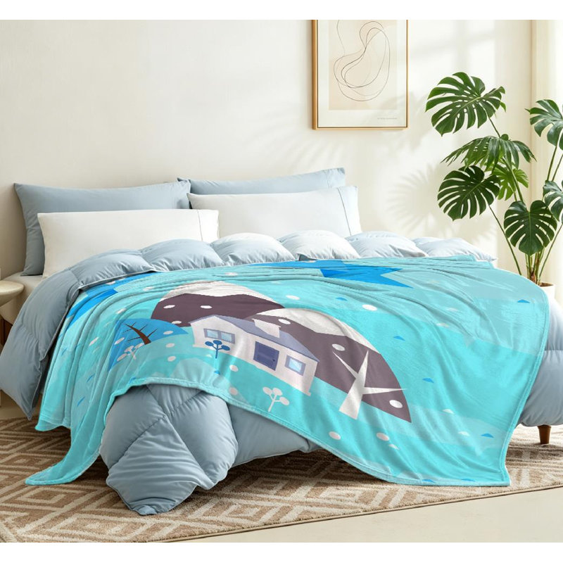 Jeté en flanelle transparente molletonnée ultra douce, imprimé d'un côté hivernal, Throw 50" x 60"