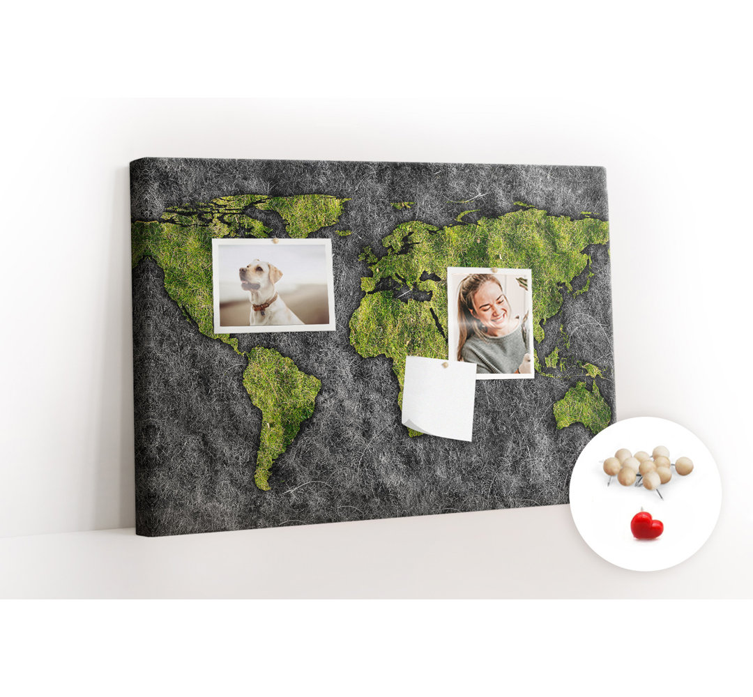 Wall Mounted bulletin board print home decor message pin boards decorative corkboard World map