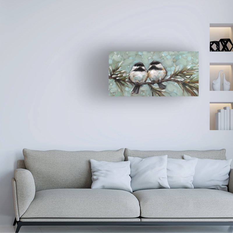 «Andrea Lavery Snowy Chickadees», art sur toile, H 10 po x l 19 po