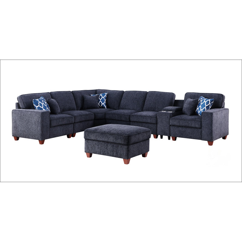 Canapé modulaire avec repose-pieds, H 35 po x l 99,25 po x P 136,25 po, Chenille noir