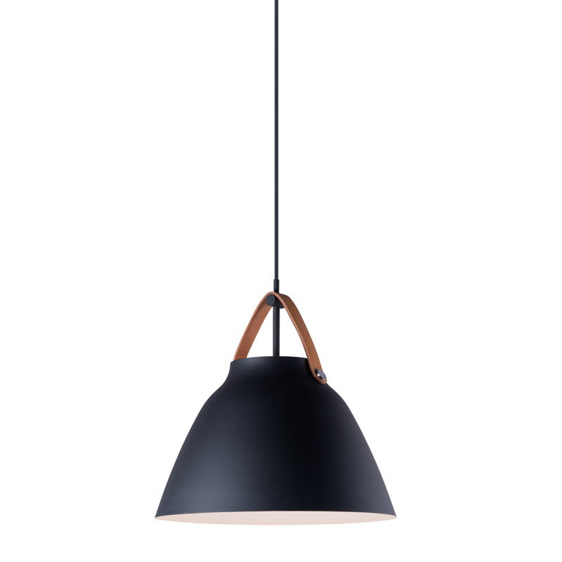 Luminaire suspendu en forme de dôme 1 lumière Gianni, H 14,5 po x l 14,25 po x P 14,25 po, Cuir brun clair / noir