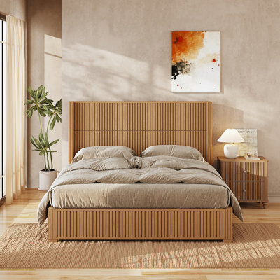 Platform Bed Frame with Headboard, Queen Size Floor-standing Bed