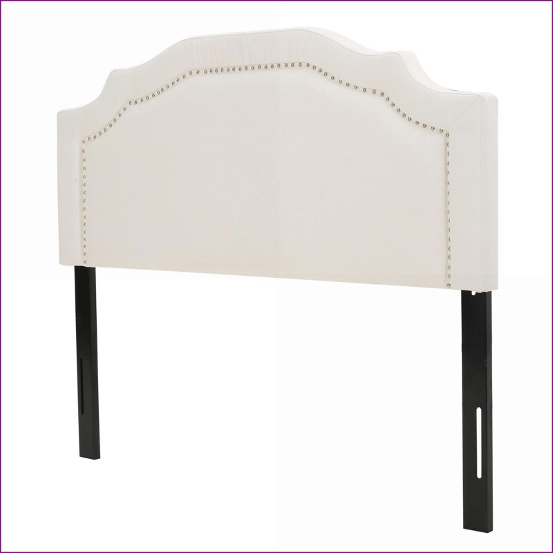  Upholstered Headboard - Adjustable Height with Solid Wood, Metal Legs & Nailhead Trim for Bedroom, Ivory