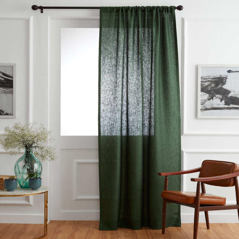 Linen Curtain with Rod Pocket, 52" W x 120" L, Forest Green