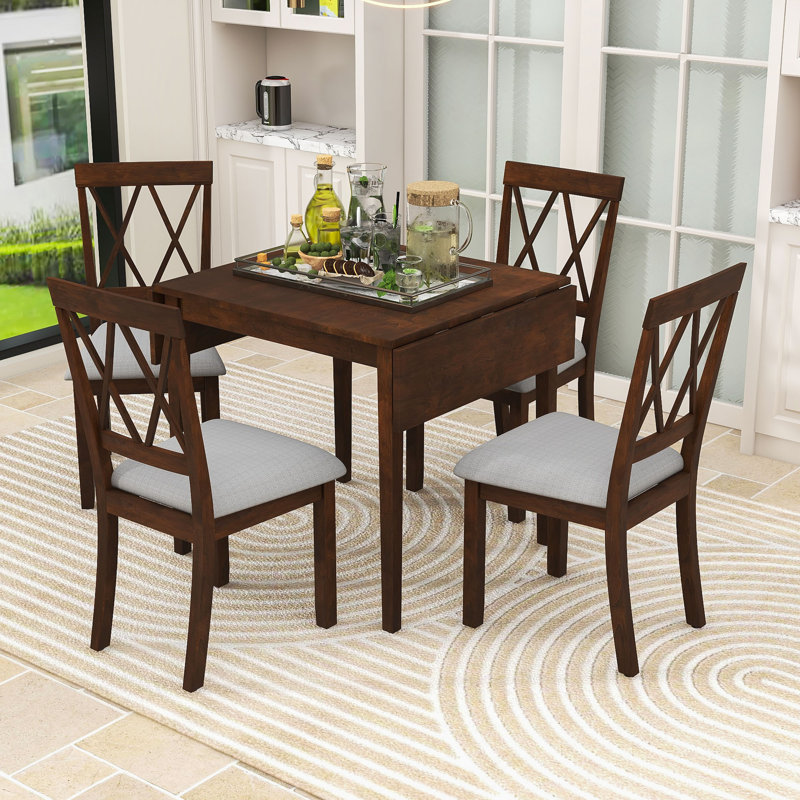 Ensemble de table de salle à manger extensible 5 pièces avec rallonge et 4 chaises rembourrées, Brun