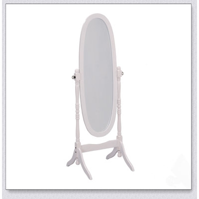 Adjustable 59.25 Inch Tall Standing Wooden Floor Mirror, Oval Shape With Swivel Feature For Full-Length Reflection