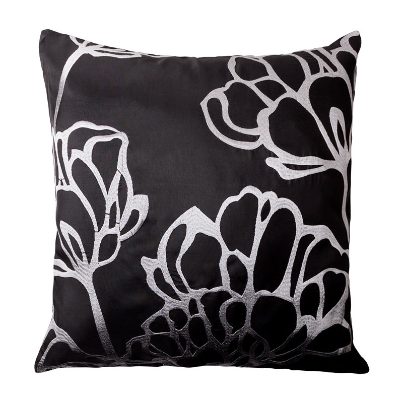 Floral Square Cushion Cover, Black